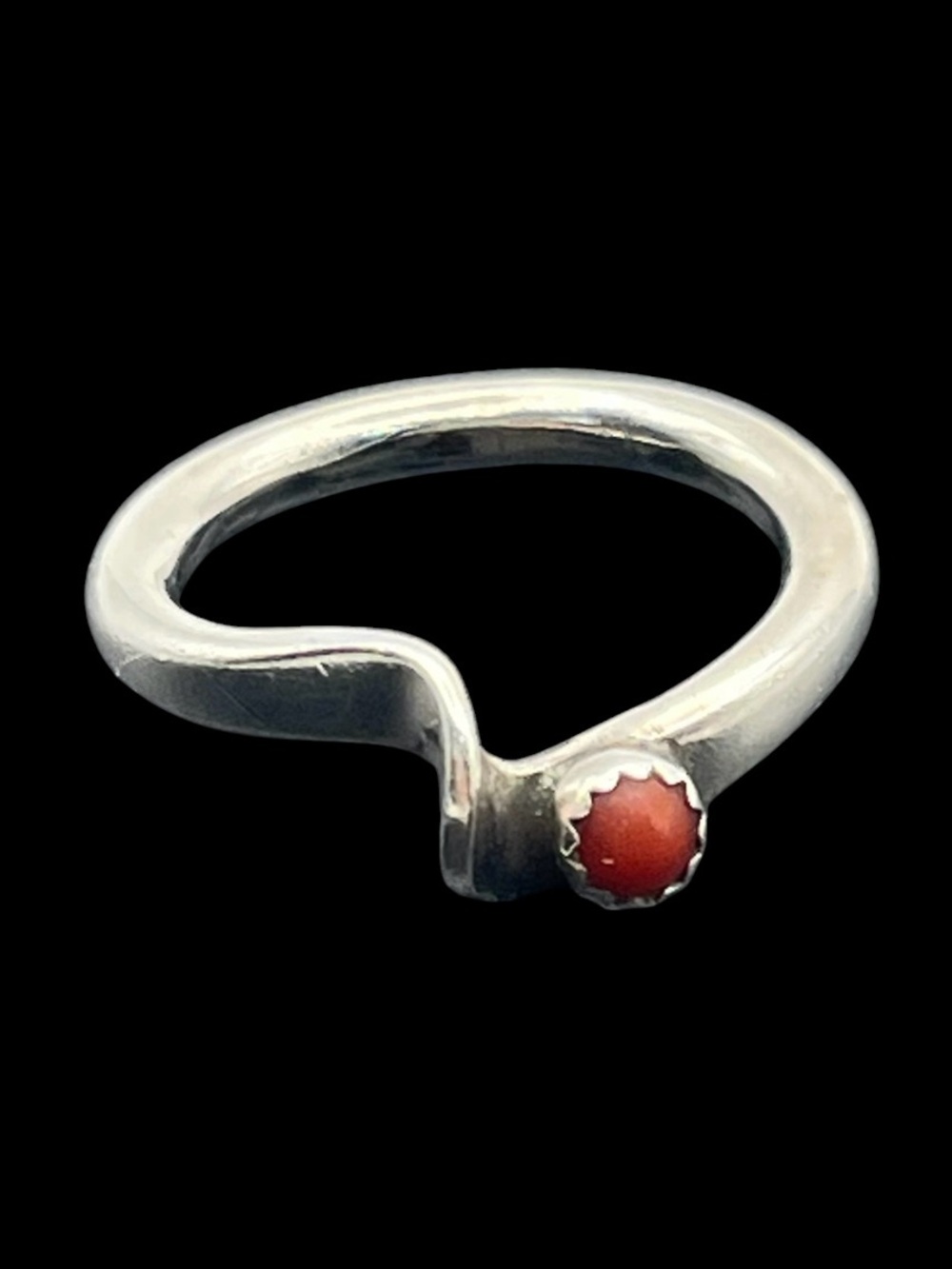 GBJ orange red cabochon stone asymmetrical twist sterling silver ring size 5.25
